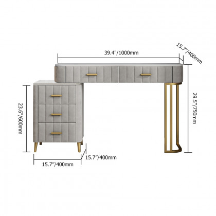HMR Modern Expandable Makeup Vanity Dressing Table - Gray, Velvet