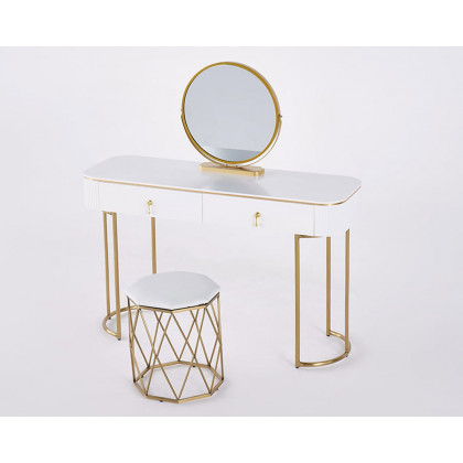 HMR - Pursorr Oval Vanity Table with Rotatable Mirror and Nesting Stool in 39.4"W