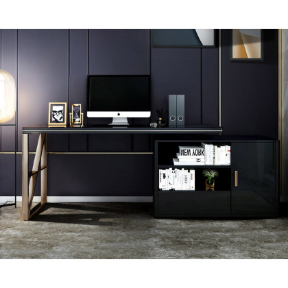 HMR - L-Shaped Computer Desk with Cabinet and Storage in Black