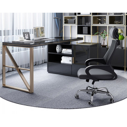 HMR - L-Shaped Computer Desk with Cabinet and Storage in Black