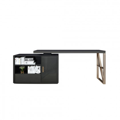 HMR - L-Shaped Computer Desk with Cabinet and Storage in Black