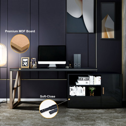 HMR - L-Shaped Computer Desk with Cabinet and Storage in Black