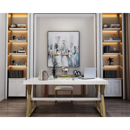 HMR - Computer Office Desk with Drawer and Shelf in White, 55.1"L x 27.6"W