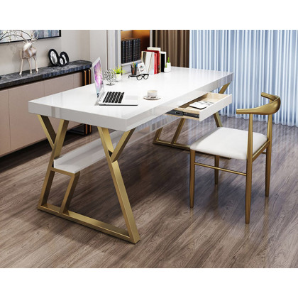 HMR - Computer Office Desk with Drawer and Shelf in White, 55.1"L x 27.6"W