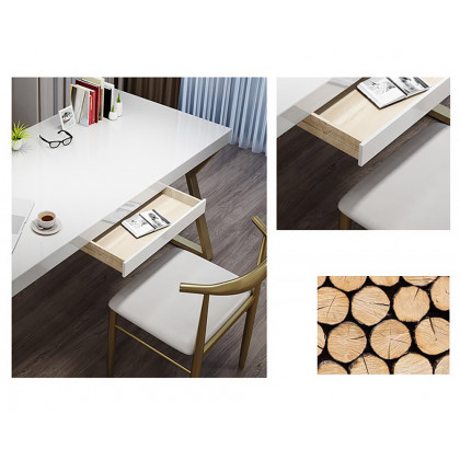 HMR - Computer Office Desk with Drawer and Shelf in White, 55.1"L x 27.6"W