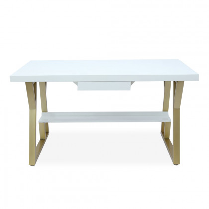 HMR - Computer Office Desk with Drawer and Shelf in White, 55.1"L x 27.6"W