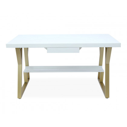 HMR - Computer Office Desk with Drawer and Shelf in White, 55.1"L x 27.6"W