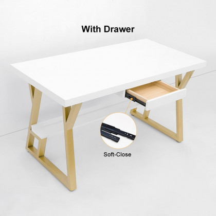 HMR - Computer Office Desk with Drawer and Shelf in White, 55.1"L x 27.6"W