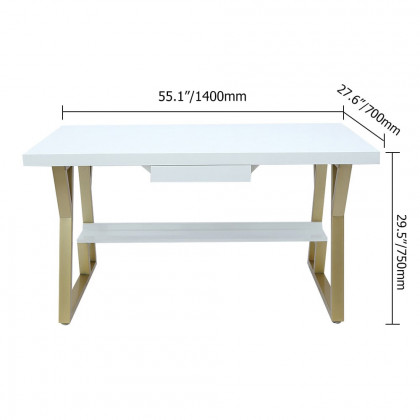 HMR - Computer Office Desk with Drawer and Shelf in White, 55.1"L x 27.6"W