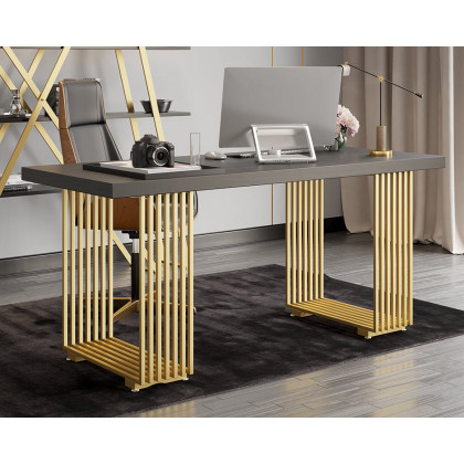 HMR Modern 63" Rectangular Office Desk with Solid Wood Table Top - Black/Walnut