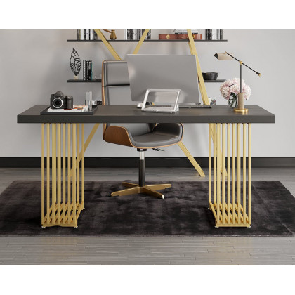 HMR Modern 47" Rectangular Office Desk with Solid Wood Table Top - Black/Walnut