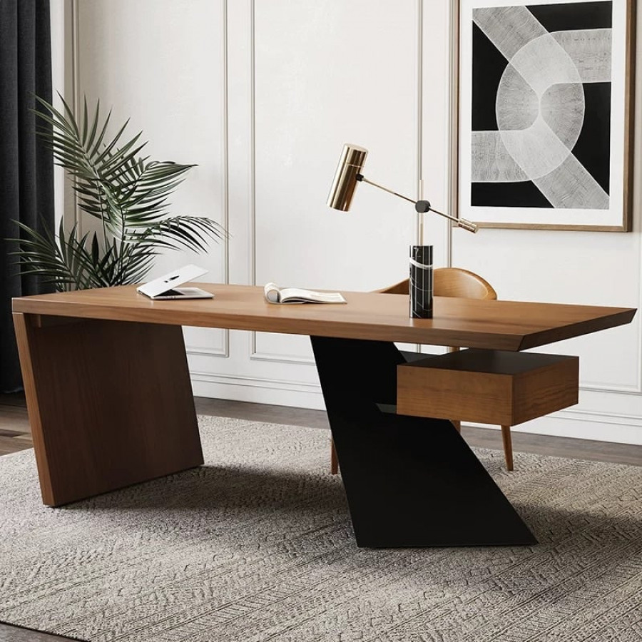 HMR Cabstract Series Modern 71" Office Desk with Drawer - Distressed