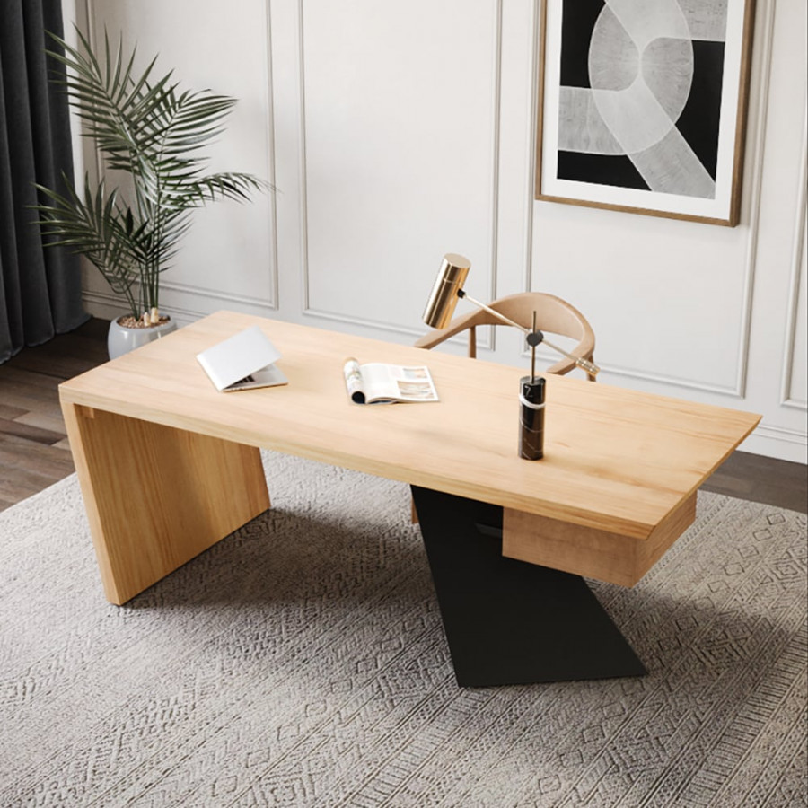 HMR Cabstract Series Modern 63" Office Desk with Drawer - Natural