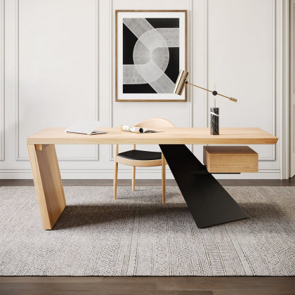 HMR Cabstract Series Modern 63" Office Desk with Drawer - Natural