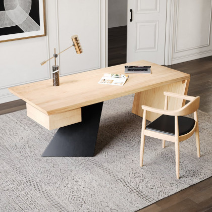 HMR Cabstract Series Modern 55" Office Desk with Drawer - Natural