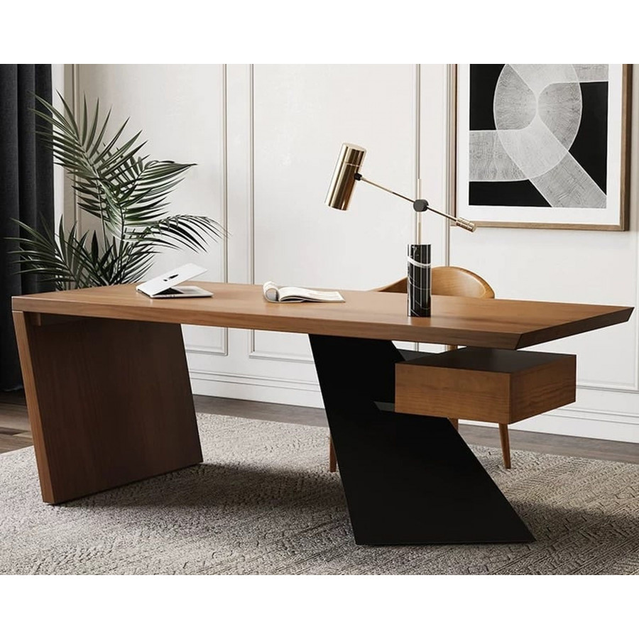 HMR Cabstract Series Modern 55" Office Desk with Drawer - Distressed