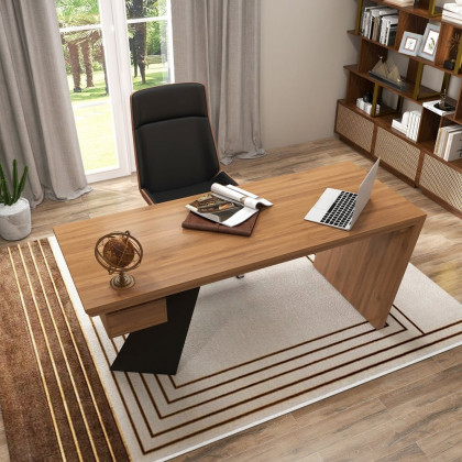 HMR Cabstract Series Modern 55" Office Desk with Drawer - Distressed