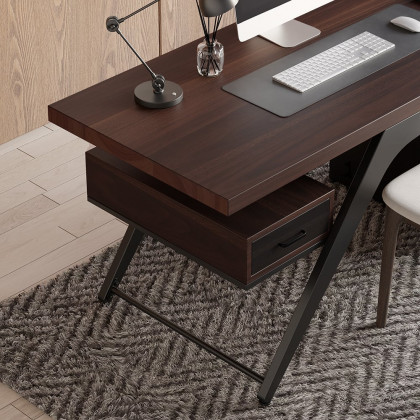 HMR - Office Computer Desk with 4 Drawers in Metal Legs in 59"L, Black, Natural