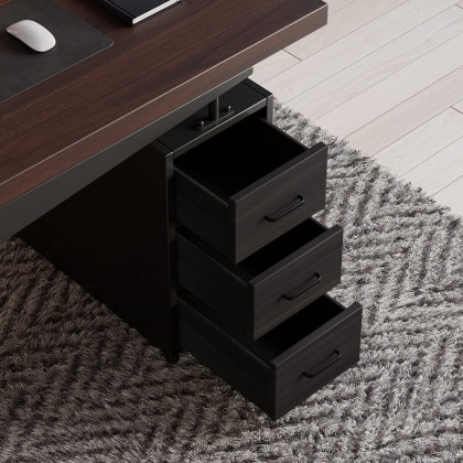 HMR - Office Computer Desk with 4 Drawers in Metal Legs in 59"L, Black, Natural