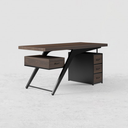HMR - Office Computer Desk with 4 Drawers in Metal Legs in 59"L, Black, Natural