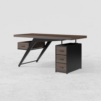 HMR - Office Computer Desk with 4 Drawers in Metal Legs in 59"L, Black, Natural
