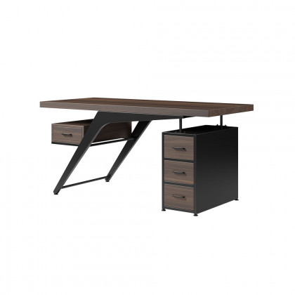 HMR - Office Computer Desk with 4 Drawers in Metal Legs in 59"L, Black, Natural