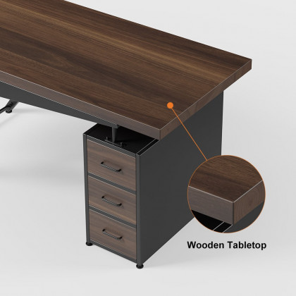 HMR - Office Computer Desk with 4 Drawers in Metal Legs in 59"L, Black, Natural