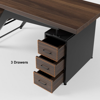 HMR - Office Computer Desk with 4 Drawers in Metal Legs in 59"L, Black, Natural