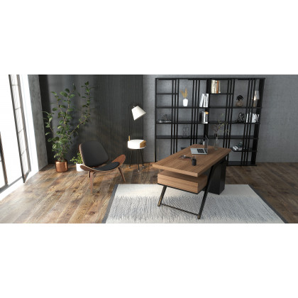 HMR - Office Computer Desk with 4 Drawers in Metal Legs in 59"L, Black, Natural
