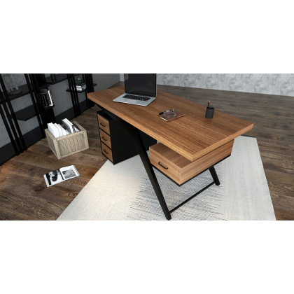 HMR - Office Computer Desk with 4 Drawers in Metal Legs in 59"L, Black, Natural