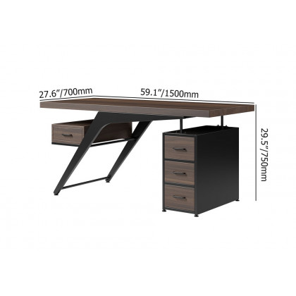 HMR - Office Computer Desk with 4 Drawers in Metal Legs in 59"L, Black, Natural