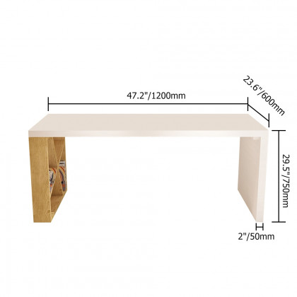 HMR - White Rectangular Writing Desk with Shelves in 63"L