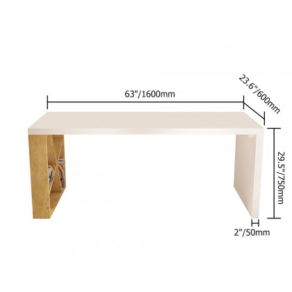 HMR - White Rectangular Writing Desk with Shelves in 63"L
