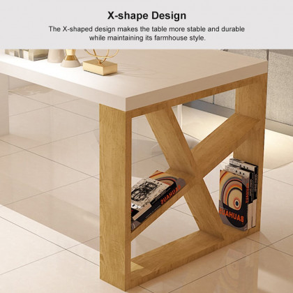 HMR - White Rectangular Writing Desk with Shelves in 63"L