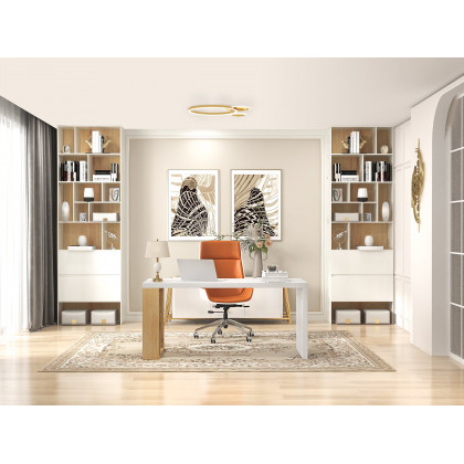HMR - White Rectangular Writing Desk with Shelves in 63"L