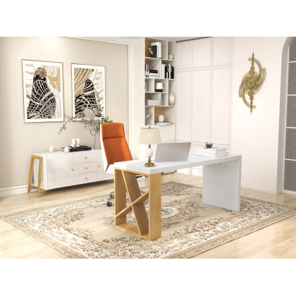 HMR - White Rectangular Writing Desk with Shelves in 63"L