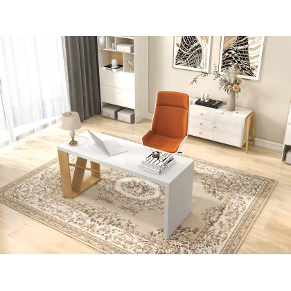 HMR - White Rectangular Writing Desk with Shelves in 63"L