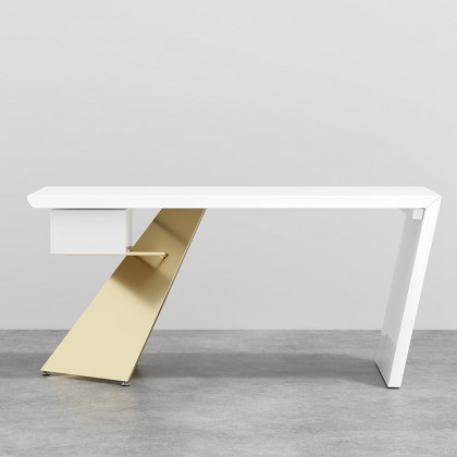 HMR Cabstract Series Modern 63" Office Desk with Drawer - White/Gold