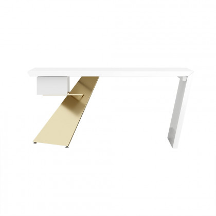 HMR Cabstract Series Modern 63" Office Desk with Drawer - White/Gold