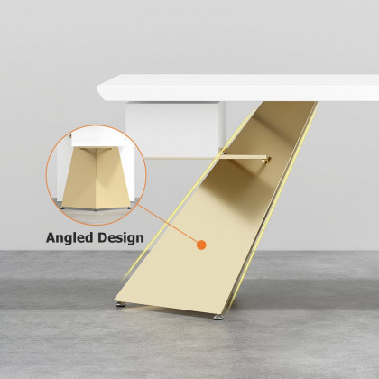 HMR Cabstract Series Modern 63" Office Desk with Drawer - White/Gold