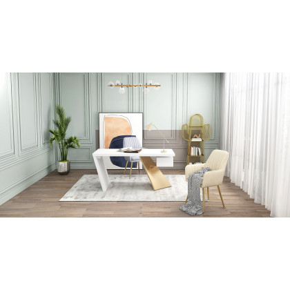 HMR Cabstract Series Modern 63" Office Desk with Drawer - White/Gold