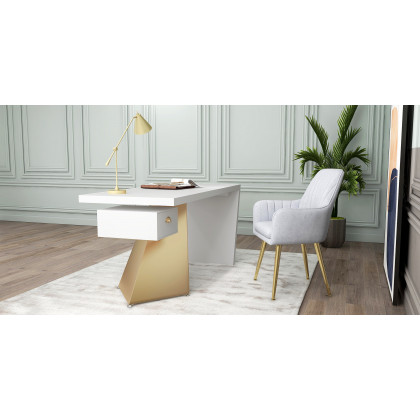 HMR Cabstract Series Modern 63" Office Desk with Drawer - White/Gold