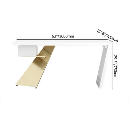 HMR Cabstract Series Modern 63" Office Desk with Drawer - White/Gold