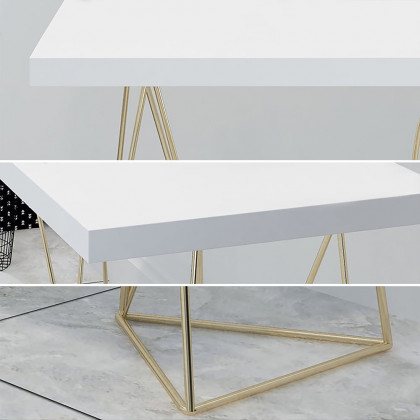 HMR - Writing Desk for Home Office with 2 Gold Pedestal in White, 55.1"L