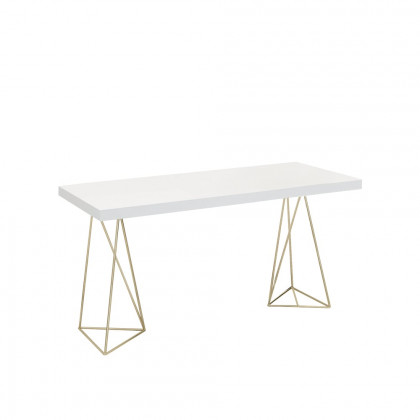 HMR - Writing Desk for Home Office with 2 Gold Pedestal in White, 55.1"L