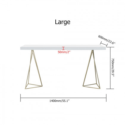 HMR - Writing Desk for Home Office with 2 Gold Pedestal in White, 55.1"L