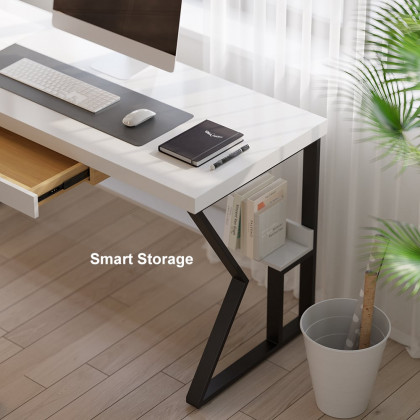 HMR 47" Computer Desk with Shelf & Drawer - White