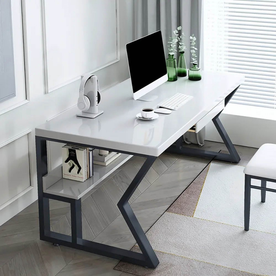 HMR 39" Computer Desk with Shelf & Drawer - White
