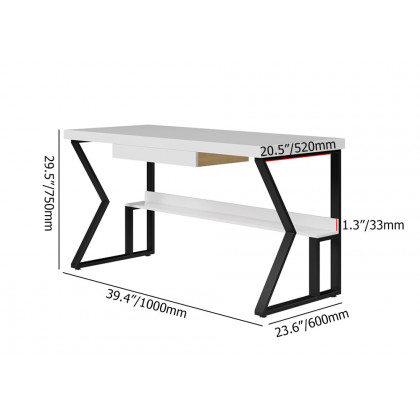 HMR 39" Computer Desk with Shelf & Drawer - White