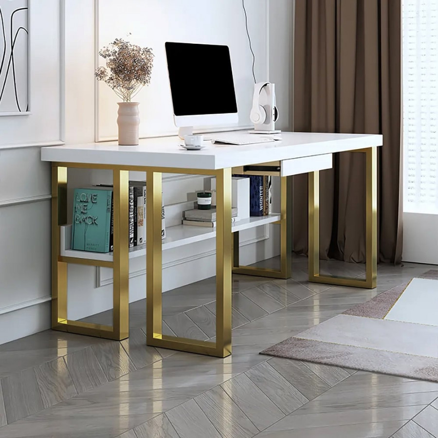 HMR - Computer Desk with Drawer and Storage Shelf in with Drawer, 55.1"L x 27.6"W